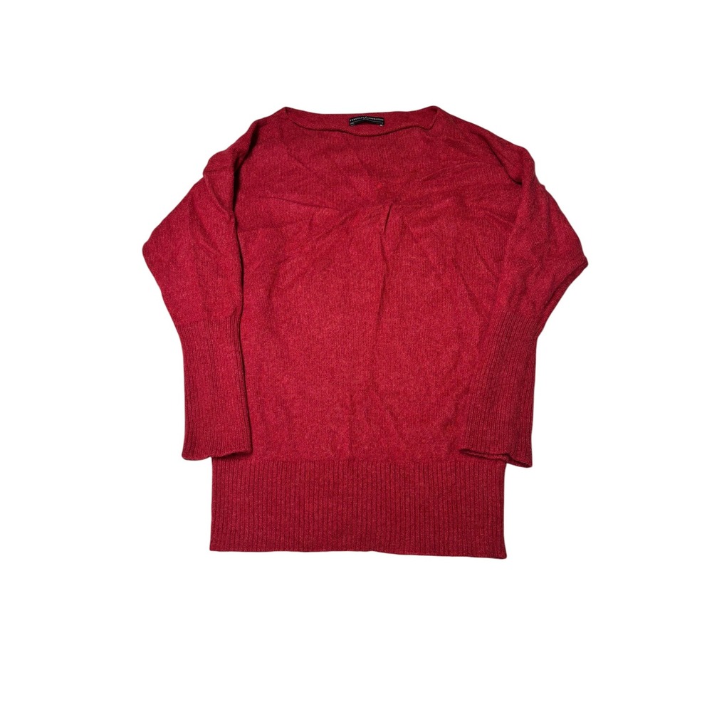 Peruvian Connection Red 100% Royal Alpaca Boat Neck Ribbed Tunic Sweater Women L